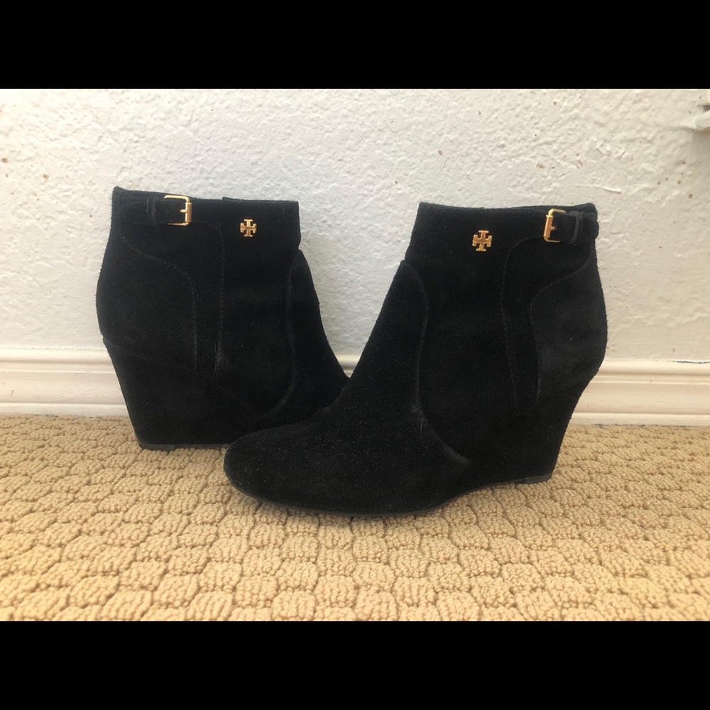 black suede tory burch booties